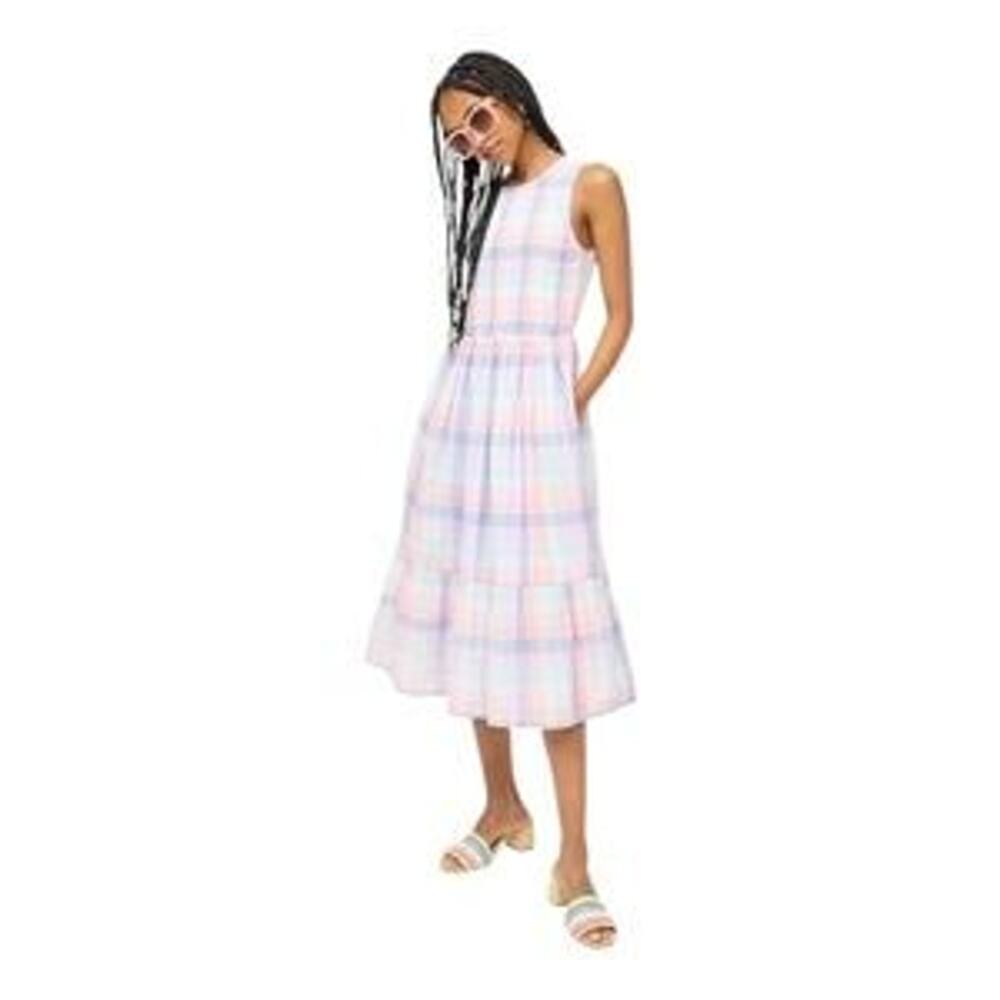 J.Crew Petite Plaid smocked midi dress P(XXS)